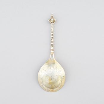 Brännvinssked, förgyllt silver, Skandinavien, 1600-tal.