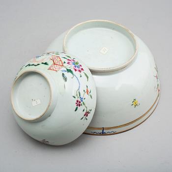 Two famille rose punchbowl and bowl, Qing dynasty, 18th century.