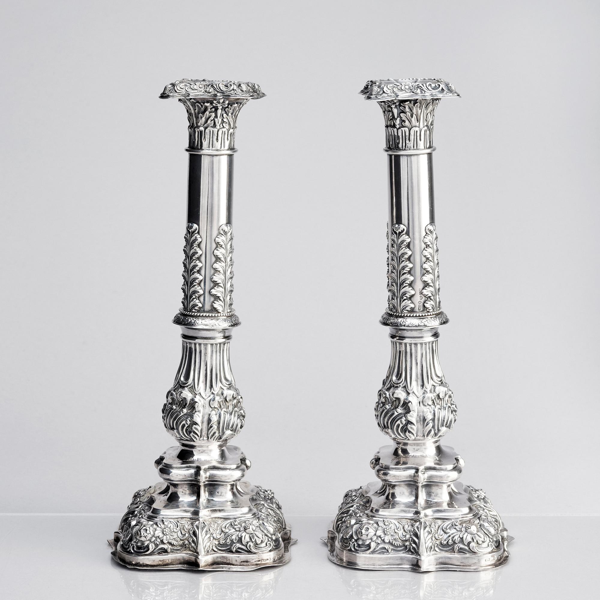 A pair of Swedish silver candlesticks, Gustaf Möllenborg, Stockholm 1842.