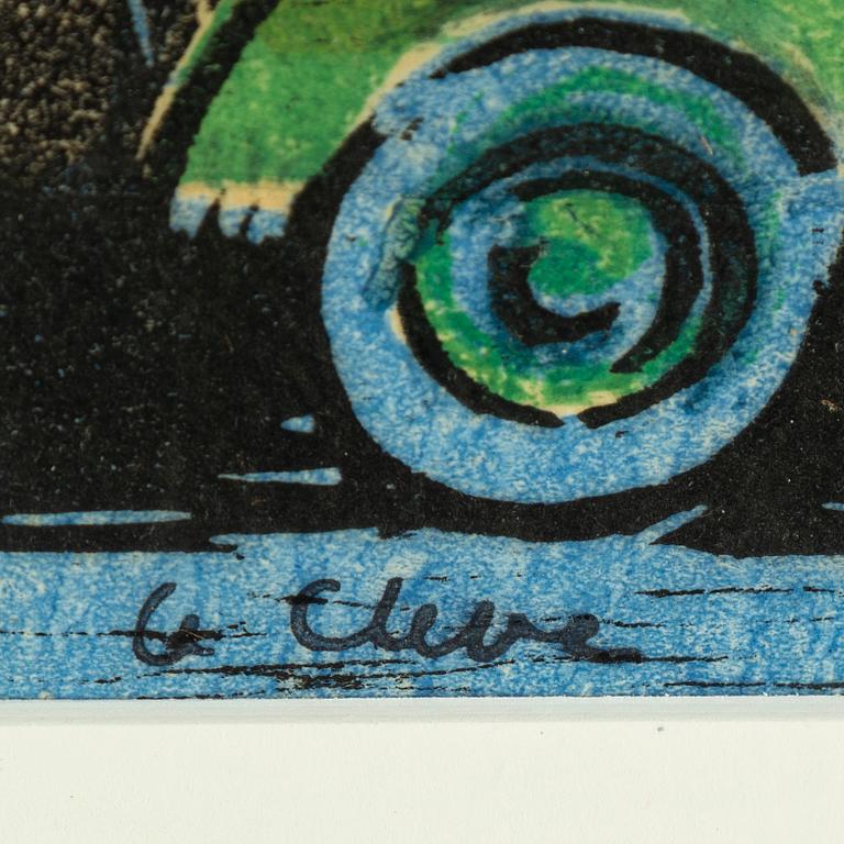 AGNES CLEVE, woodcut. Signed with stamp a cleve.