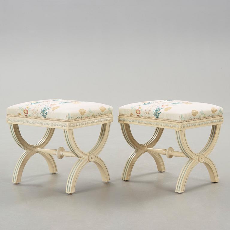 A pair of painted late gustavian stools by Ephraim Ståhl(active 1794-1820).