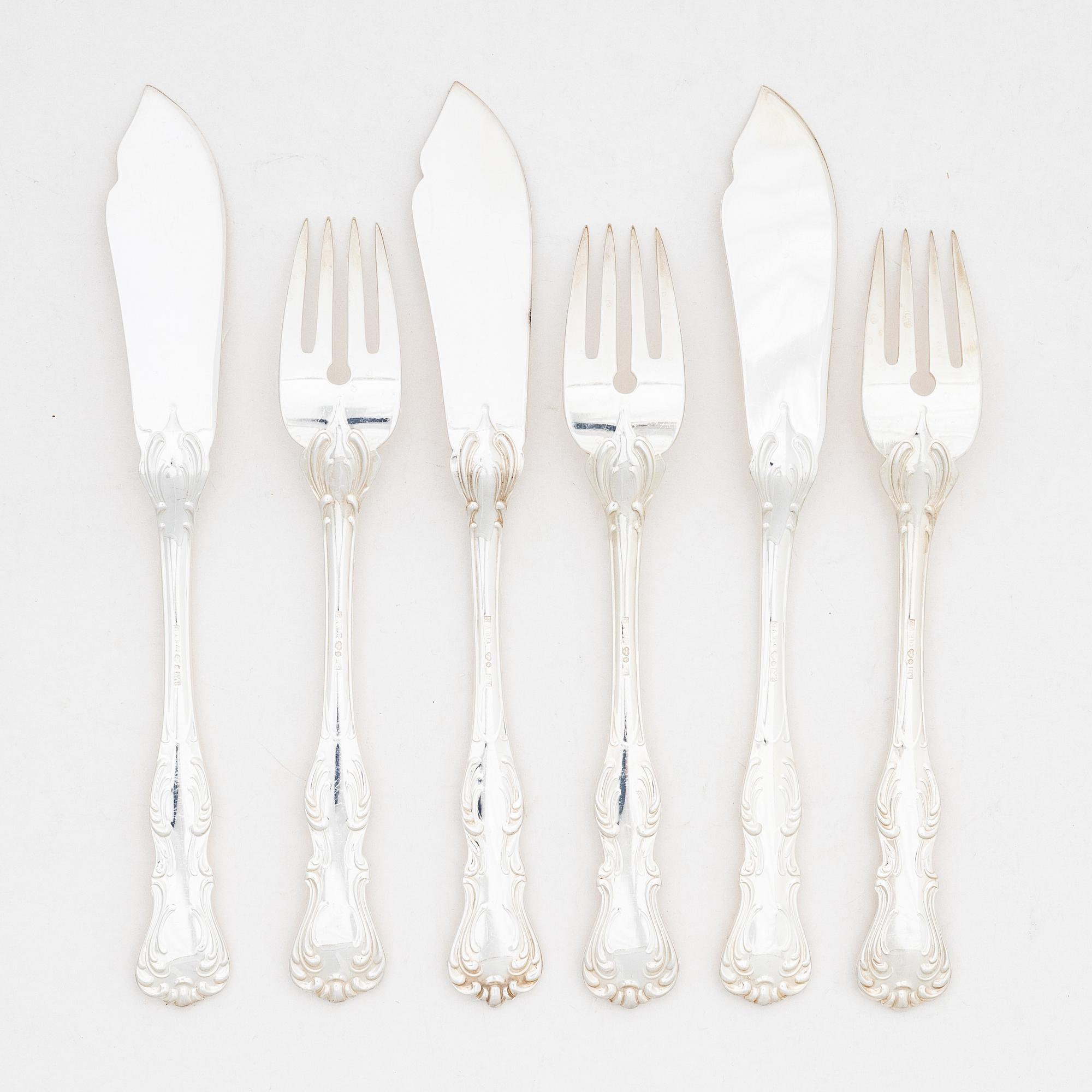 Fish cutlery silver 12 + 12, GAB, 1967.