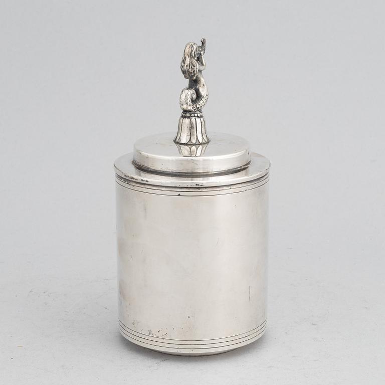 A Swedish silver plated lided jar, mark of CG Hallberg.