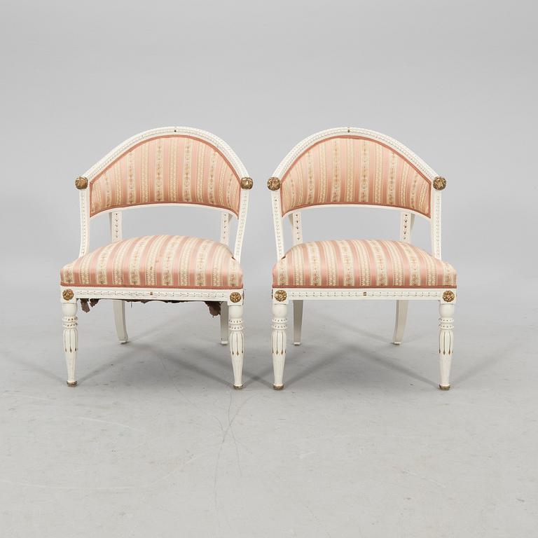 Armchairs 1 pair, late Gustavian style, first half of the 20th century.