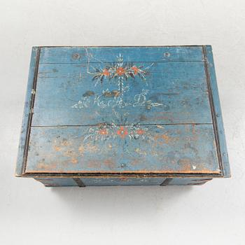 A folk art painted pine chest from Hälsingland, dated 1846.