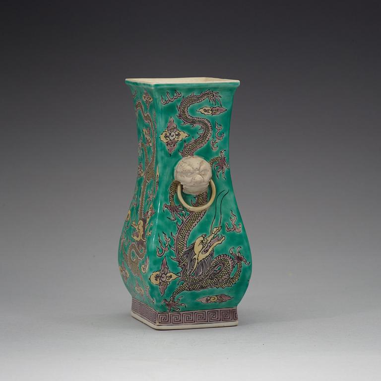 A green bisquit dragon vase, Qing dynasty 19th century.