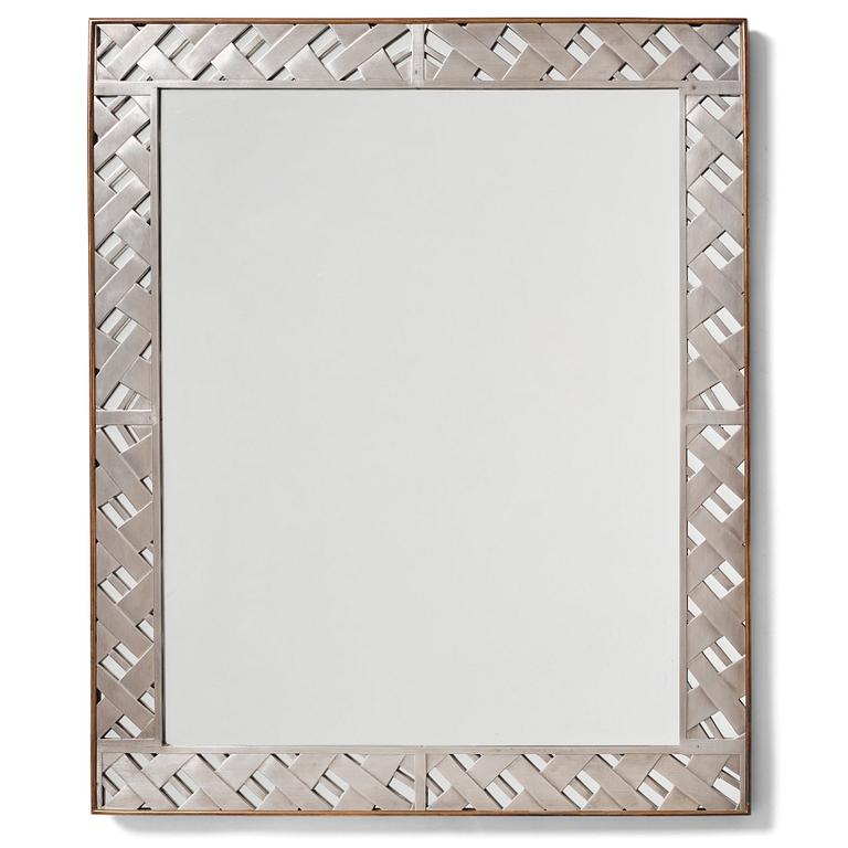 Björn Trägårdh, and Svenskt Tenn, a pewter and brass framed wall mirror, Svenskt Tenn Sweden, this pattern was designed ca 1930-34.