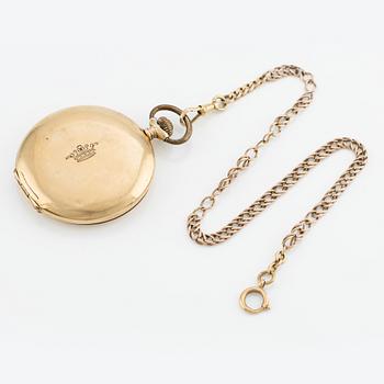 Pocket watch, 14K, "Engström Stockholm", 14/18K gold chain, hunter, 51.5 mm.