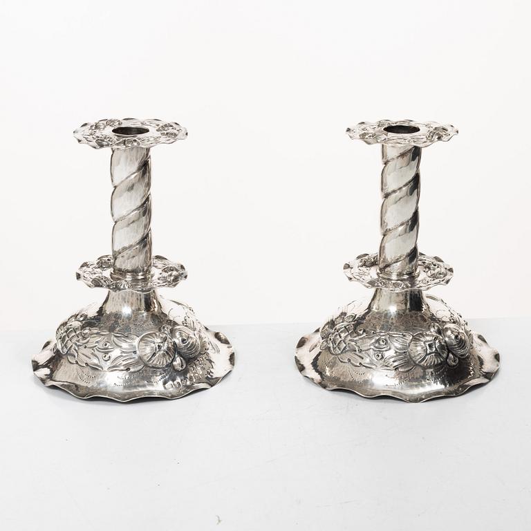 Candelsticks, a pair, silver, Baroque style, Jewellers Ab Joh Petterssons Eftr, Stockholm 1948.