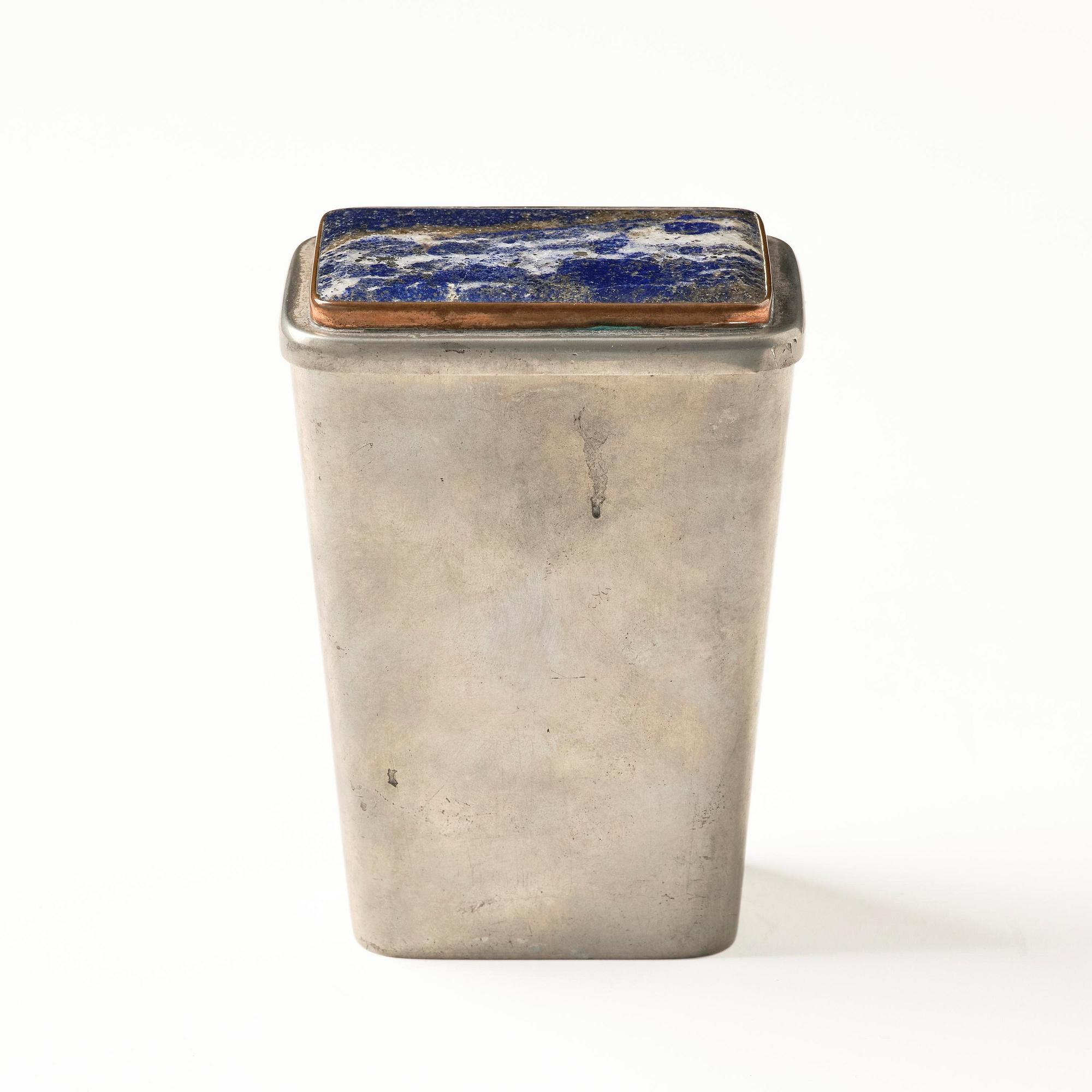 Firma Svenskt Tenn, a lapis lazuli lidded pewter jar, Stockholm, 1930.