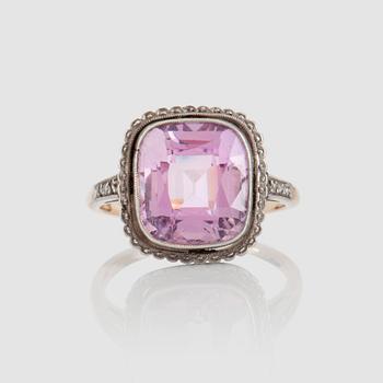 1146. A circa 6.00 cts imperial topaz and rose-cut diamond ring.