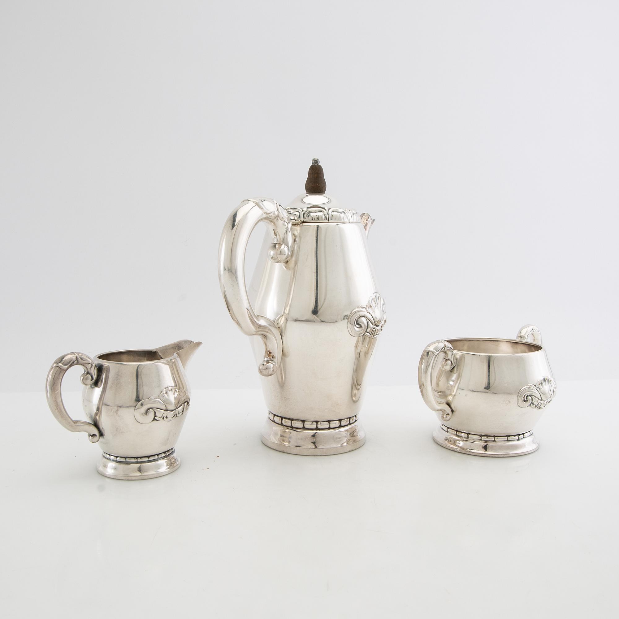 Kaffeservis 3 dlr Jugend 1900-talets första hälft nysilver.