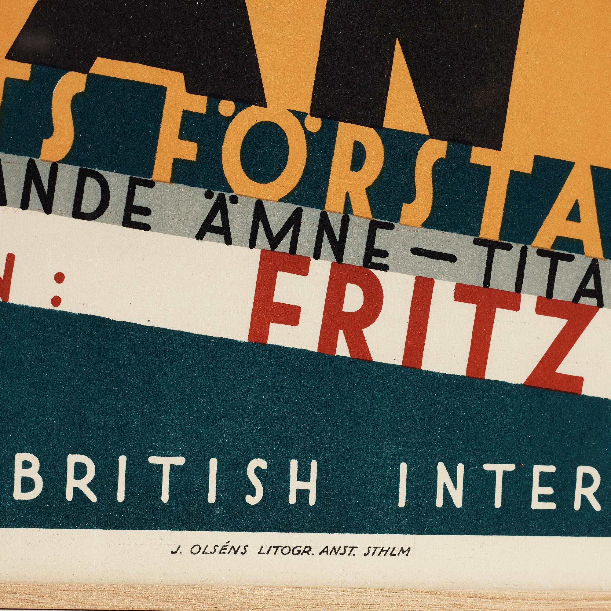 OTTO G CARLSUND, tillskriven, "Atlantic/Titanic". litografisk affisch, 1930, J Olséns Litografiska Anstalt, Sthlm.