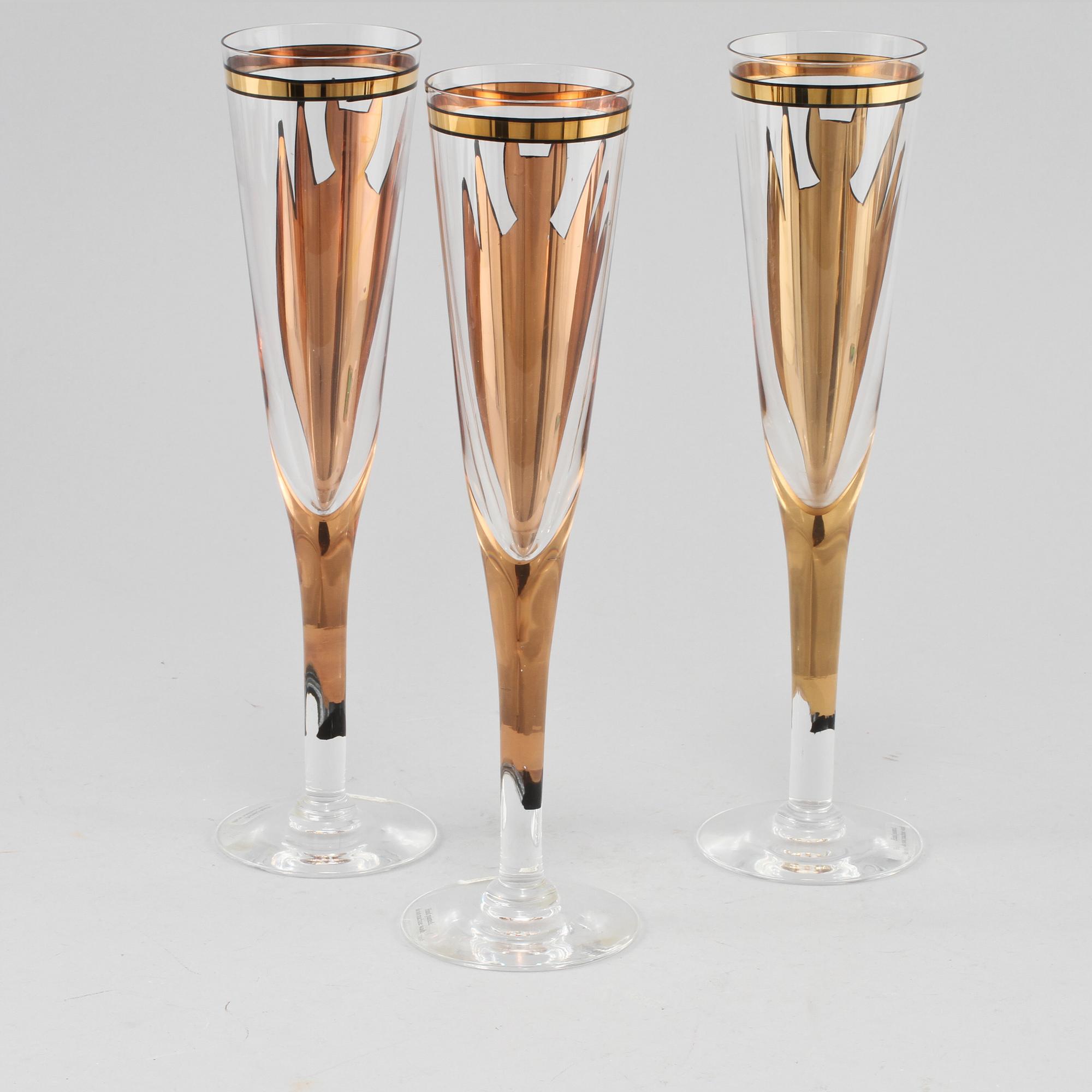 CHAMPAGNESTRUTAR, 3 st, glas, "Goldie", Ulrica Hydman Vallien, Kosta Boda, 1900-talets andra hälft.