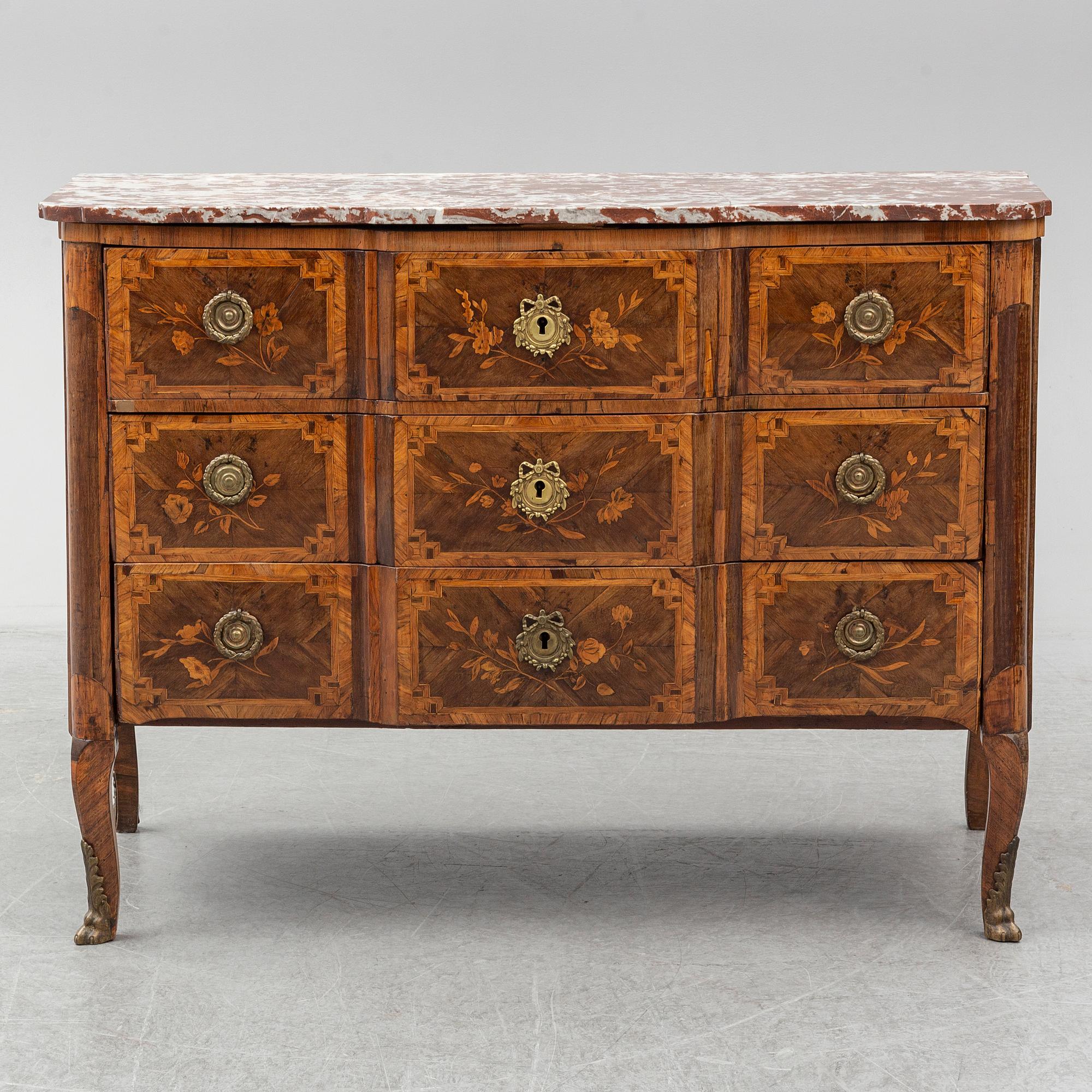 A French chest of drawers, mid 18th Century.