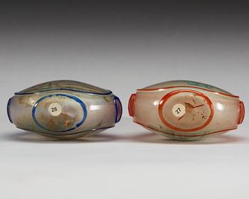 Two inside-painted glass snuff bottles, unsigned.