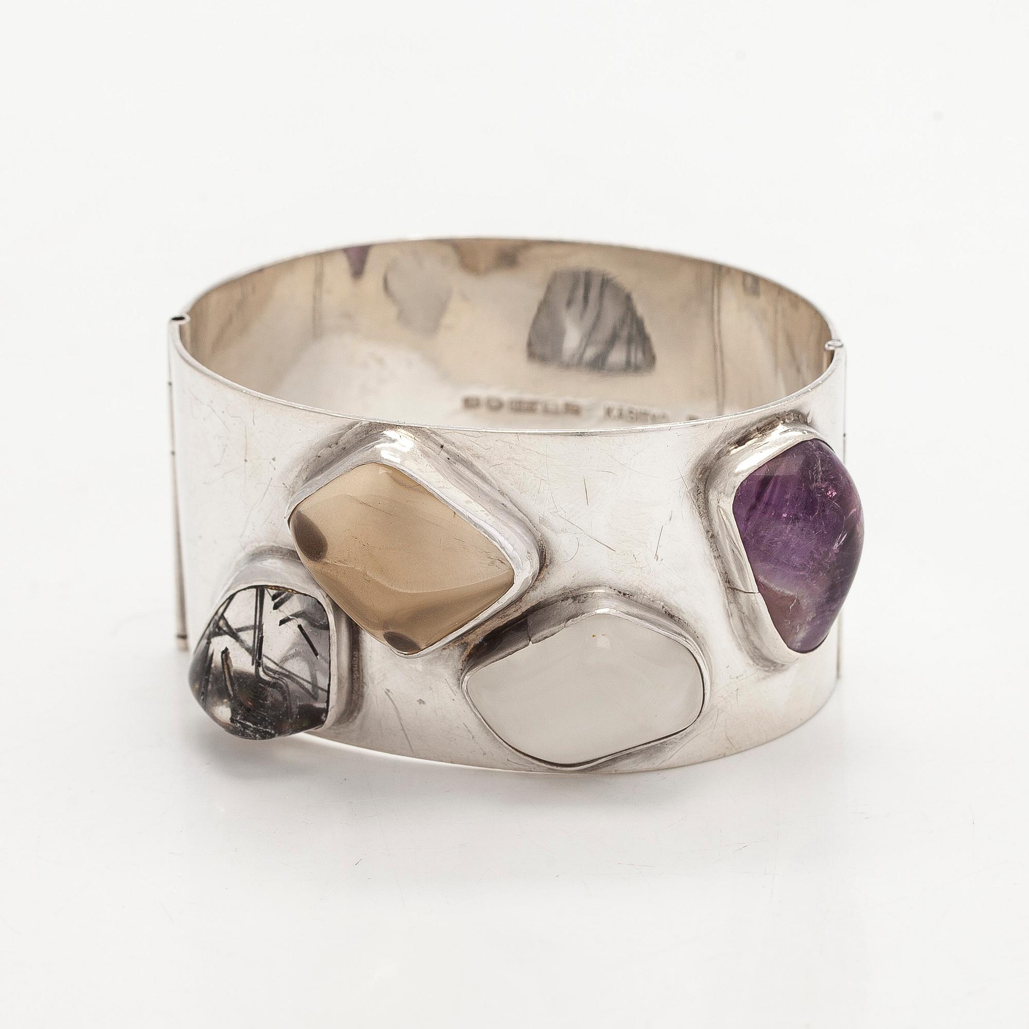 Helge Narsakka, armband, rutilkvarts, ametist, rökkvarts, kvarts, silver, Kaunis Koru, 1962.