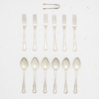 A set of silver cutlery,  "Engelsk Snäck" pattern, CG Hallberg, Stockholm, some 1954 (12 pcs) and a sugar tongs.