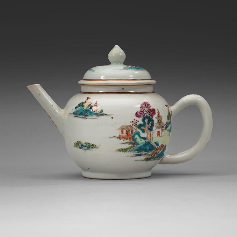 A famille rose tea pot with cover, Qing dynasty, Yongzheng (1723-35).