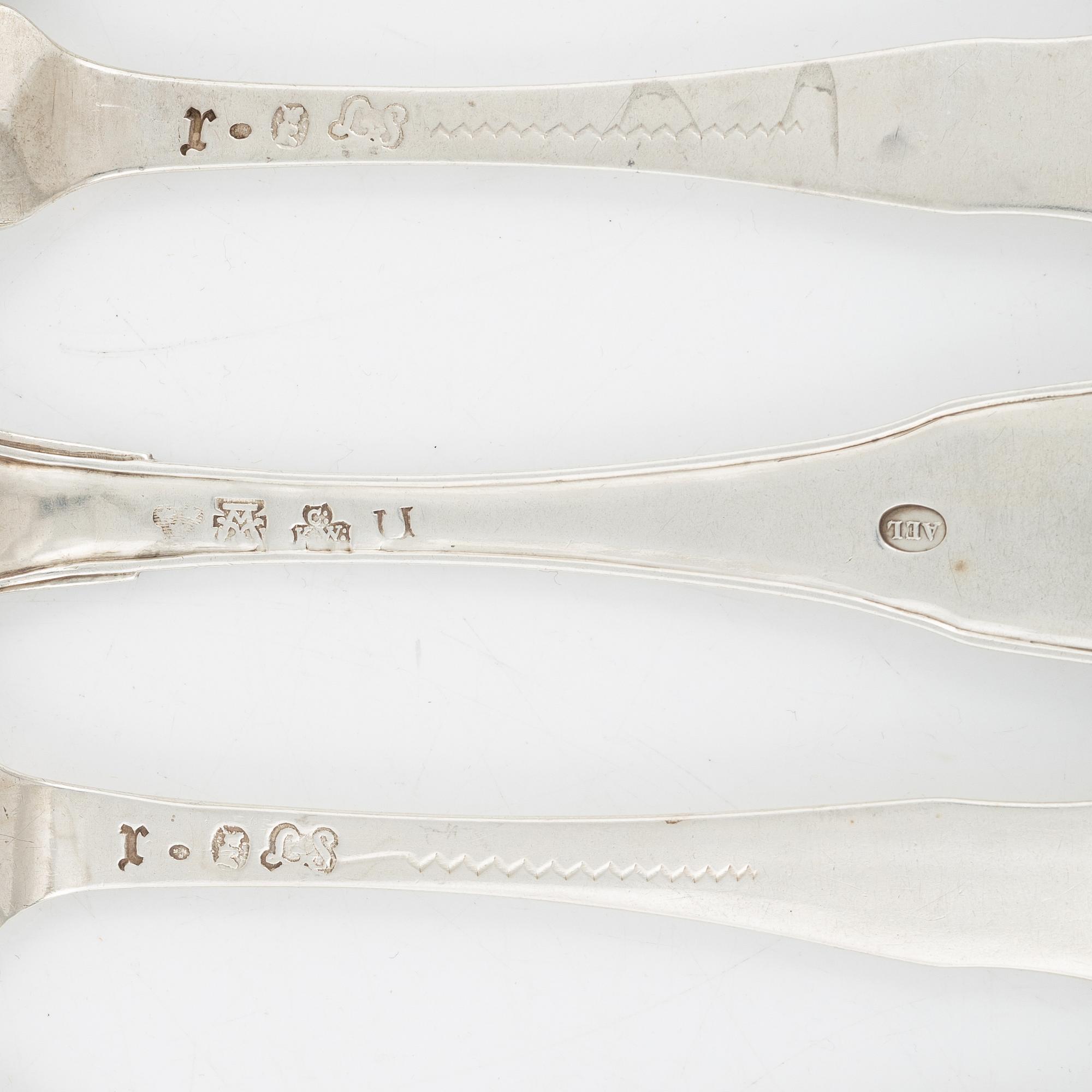 11 Swedish Silver Forks, Sweden 18th century.