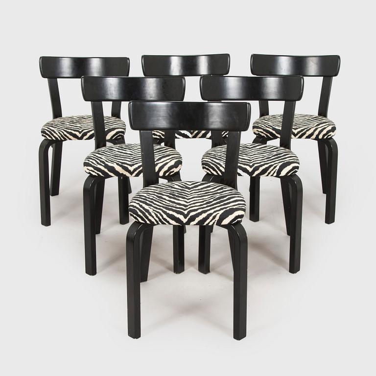 Alvar Aalto, stolar, 6 st, modell 69, Artek, 1900-tal.