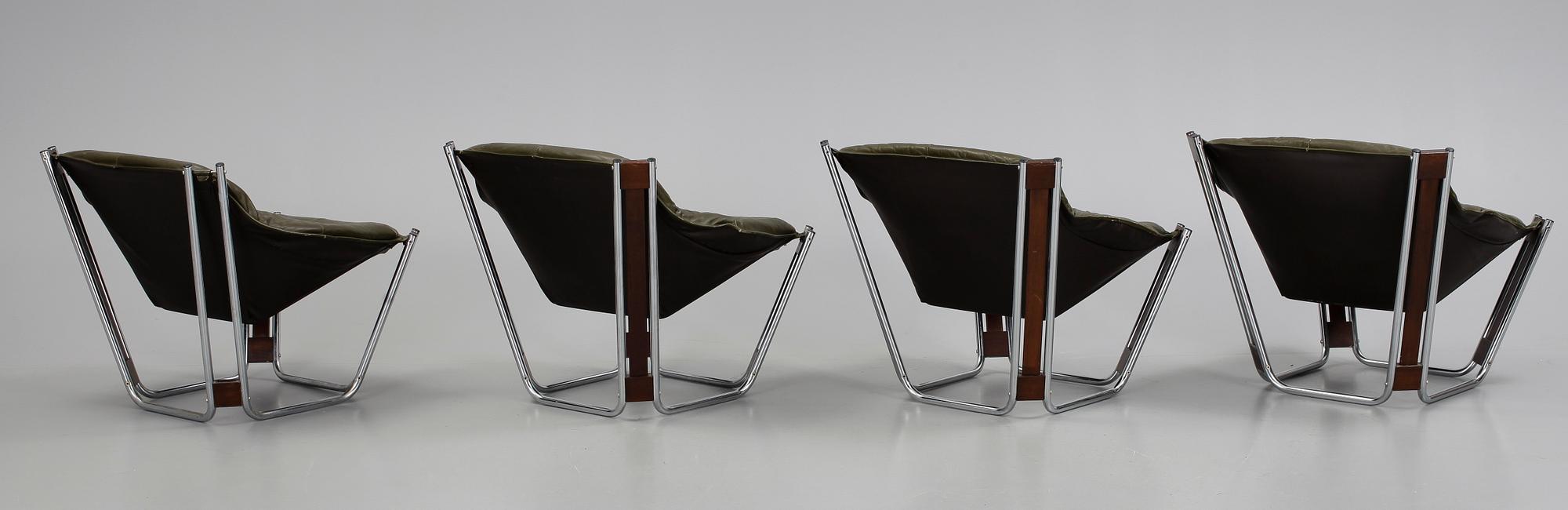 FÅTÖLJER, 4 st, samt SOFFBORD, 1970-tal.