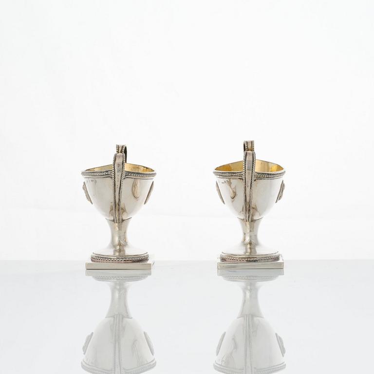 A pair of Swedish Gustavian parcel-gilt silver salt-cellars, mark of Johan Wilhelm Zimmerman, Stockholm 1791.