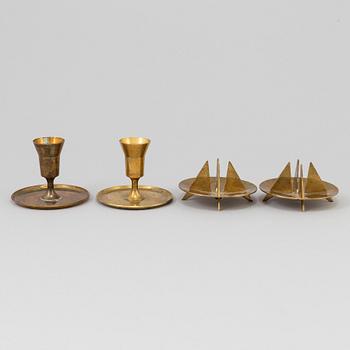 PIERRE FORSSELL, two pairs of brass candle sticks, Skultuna.