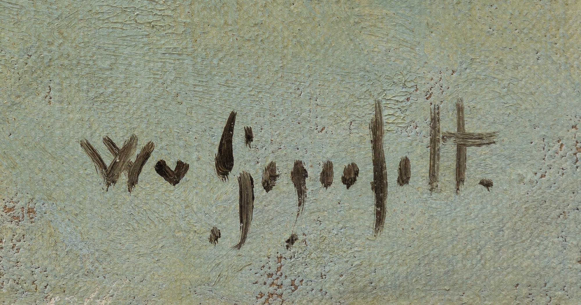 Wilhelm von Gegerfelt, Winter landscape with figures at dusk.