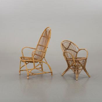 A PAIR OF RATTAN EASY CHAIRS.