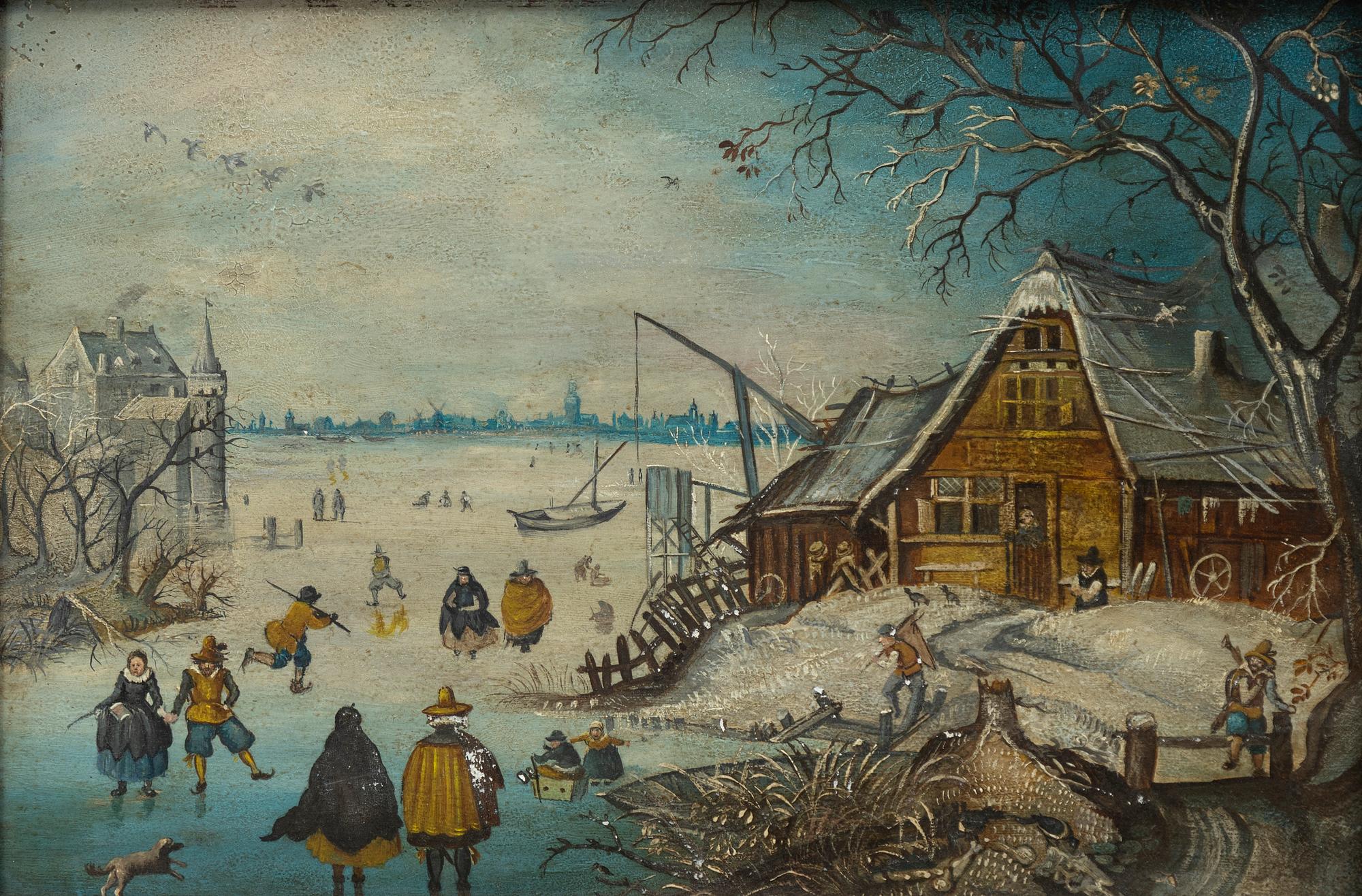Pieter Brueghel dy, in the manner of, Winter scene with skaters.