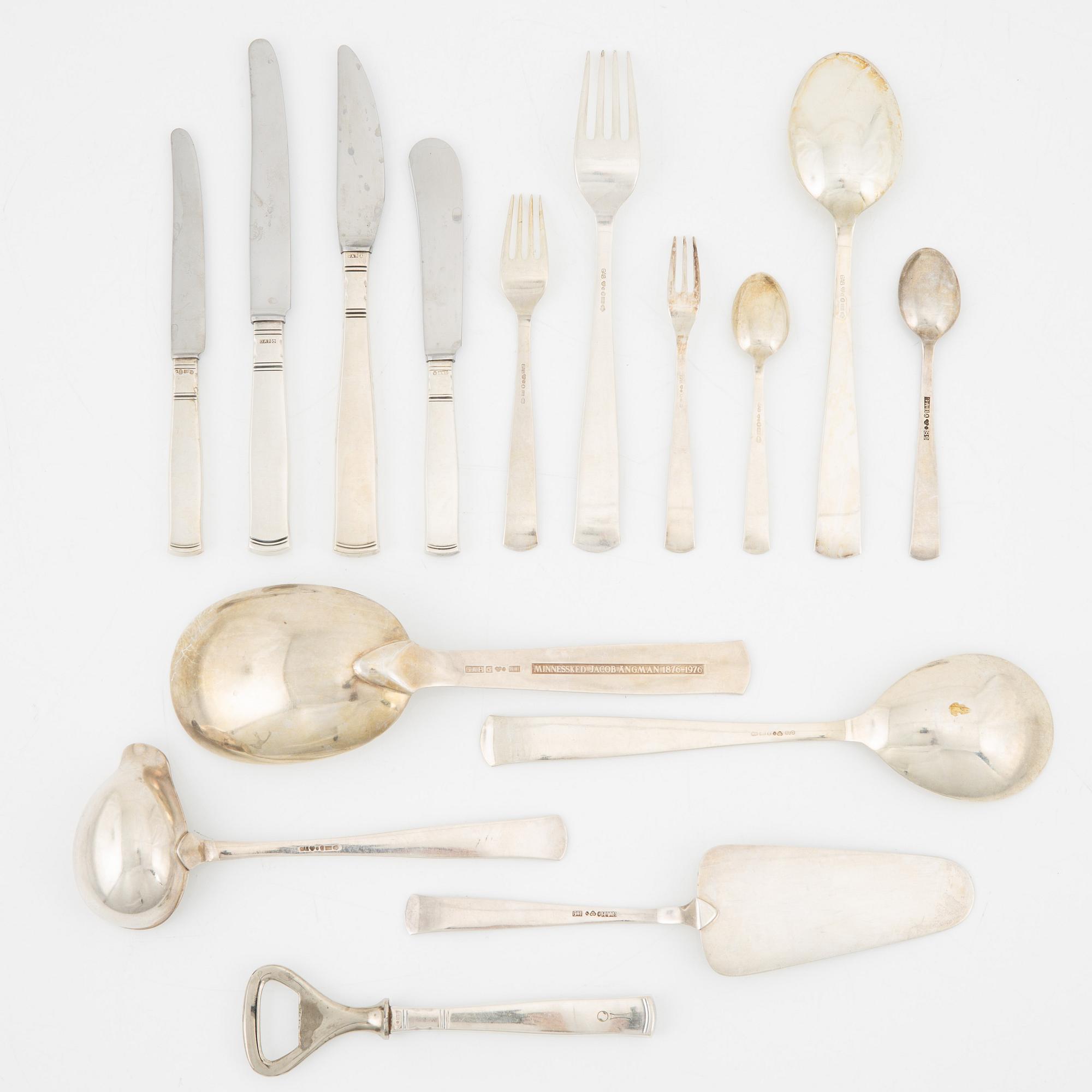 Jacob Ängman, a 152-piece silver flatwear set, 'Rosenholm', GAB, Sweden, 1944-75.
