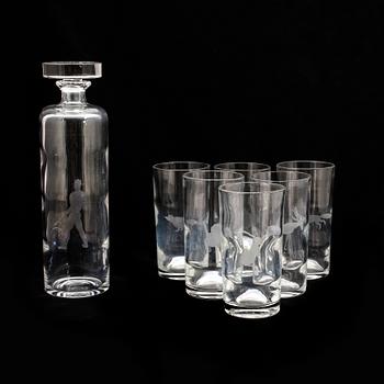 GROGGSERVIS, 7 delar, Kosta, signerad och daterad 1943.