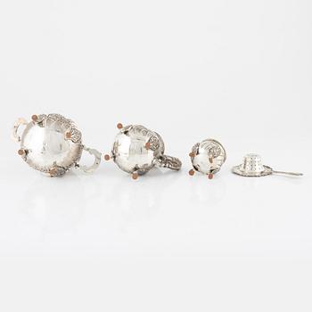 Te- och kaffeservis, 6 delar, silver, Spanien, rokokostil.
