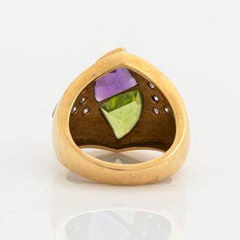 Octavio Sarda, Ring and earings, with brilliant-cut duamonds amethyst and peridot.