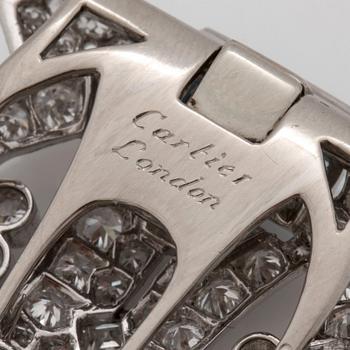 A circa 1940's aquamarine and diamond double clip signed Cartier, London.