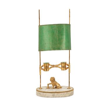 A late Gustavian early 19th century two-light table lamp.