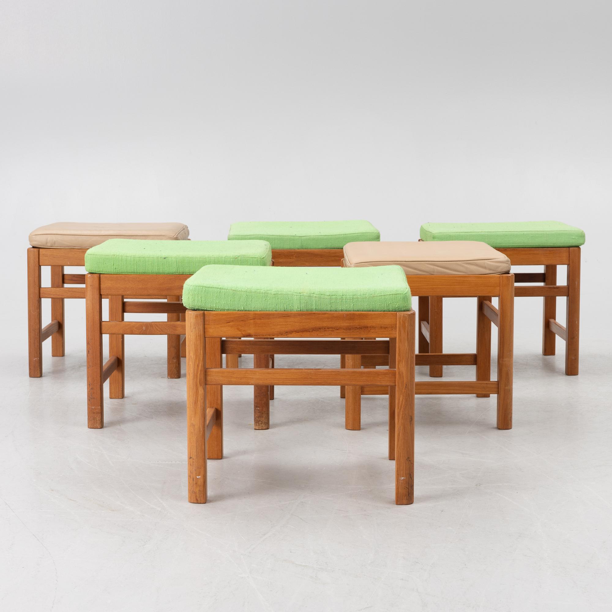 Six teak stools, Scandinavia, 1960's.