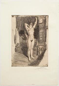 Anders Zorn · ANDERS ZORN, etsning, utförd 1914, signerad med blyerts.