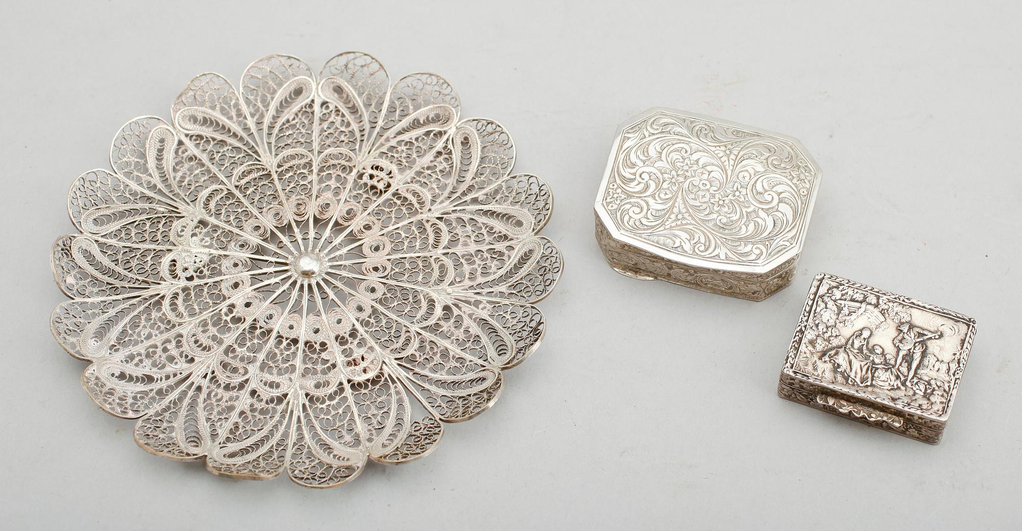 DOSOR OCH FAT, 3 delar, silver, Italien. Vikt ca 100 g.