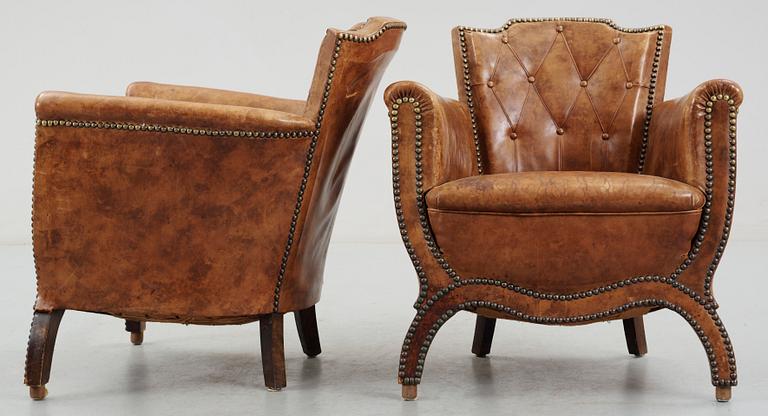 A pair of Otto Schulz brown leather armchairs, by Boet, Gothenburg 1930's.