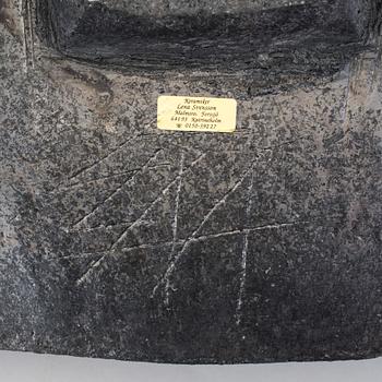 A barrel by LENA SVENSSON, raku burned pottery, sined.
