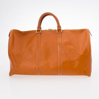 A LOUIS VUITTON CIPANGO GOLD KEEPALL 50 EPI TRAVEL BAG.