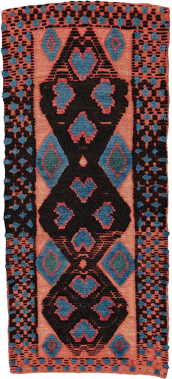 ÅKDYNA (agedyna), trensaflossa, ca 43,5 x 100 cm (med montering 51 x 107,5 cm), sydvästra Skåne, omkring 1790-1825.