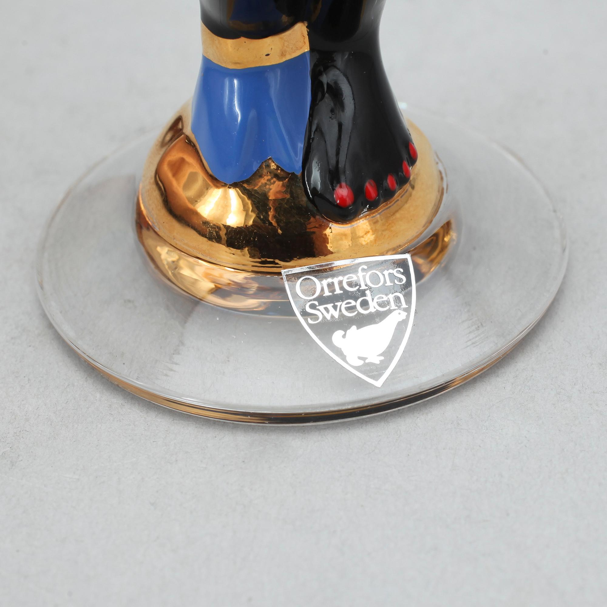 SNAPSGLAS, glas, 4 st, "Nobel" Gunnar Cyrén, Orrefors. 1900-tal.