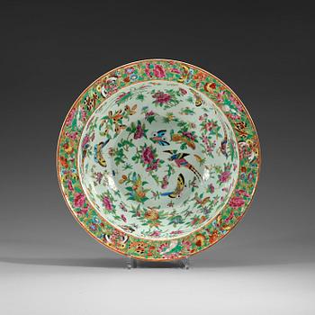 A large Canton famille rose butterfly basin, Qing dynasty, 19th century.