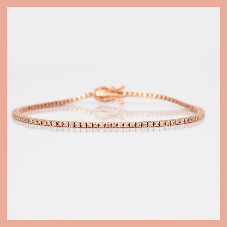 ARMBAND, rivière, 18K roséguld med briljantslipade diamanter, tot ca 0,99 ct. Total vikt ca 5,5 g.