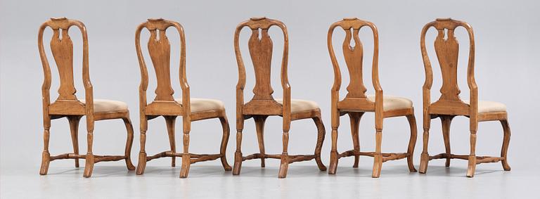 Five (4+1) Swedish Rococo 18th century chairs.