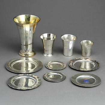 PARTI SILVER, 10 delar, bland annat, C G Hallberg, Stockholm, främst 1900-talets första hälft. Tot ca 714 g.