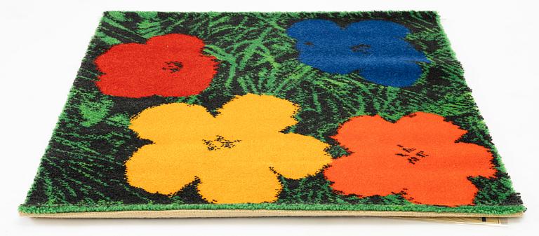 Andy Warhol, after, a tufted rug, 'Flowers Red/Blue', Ege Art Line, EGE Axminster A/S, Denmark, 1997, c. 85 x 80 cm.